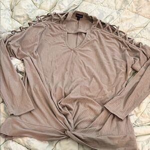 Buckle black Taupe Cold Shoulder Blouse